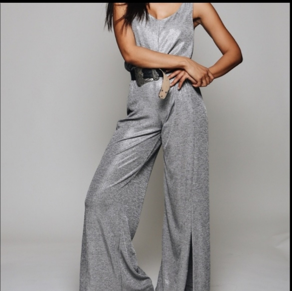 Zara Trafaluc silver long jumpsuit w/slits!